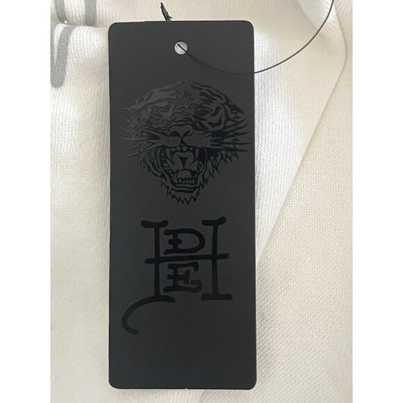 Ed Hardy White Tiger Rose 100%Cotton Drawstring Zip Crop Hoodie Jacket Sz L - Picture 8 of 11